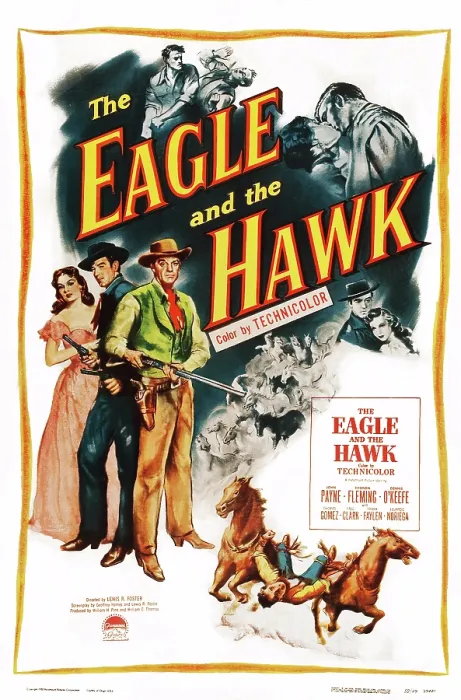 Framed Print : THE EAGLE AND THE HAWK, bottom l-r: Rhonda Fleming, John Payne, Dennis O'Keefe on poster art, 1950