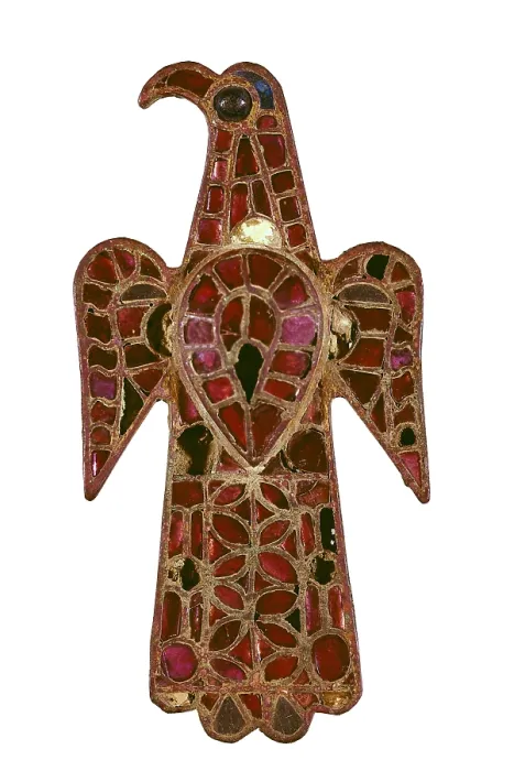 Framed Print : Eagle-shaped Visigothic fibula, 6th century. Bronze and glass paste by the cloisonne technique. Comes from Alovera (Guadalajara). Visigothic art. Glass and Crystal; Jewelry Framed Print : Eagle-shaped Visigothic fibula, 6th century. Bronze and glass paste by the cloisonne technique. Comes from Alovera (Guadalajara). Visigothic art. Glass and Crystal; Jewelry