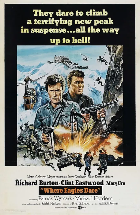 Framed Print : WHERE EAGLES DARE, l-r: Clint Eastwood, Richard Burton on poster art, 1968