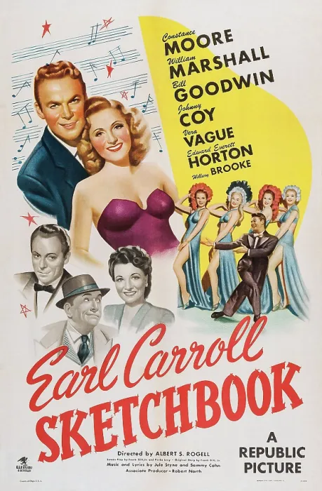 Framed Print : EARL CARROLL SKETCHBOOK, top l-r: William Marshall, Constance Moore, bottom l-r: Bill Goodwin, Edward Everett Horton, Vera Vague on poster art, 1946