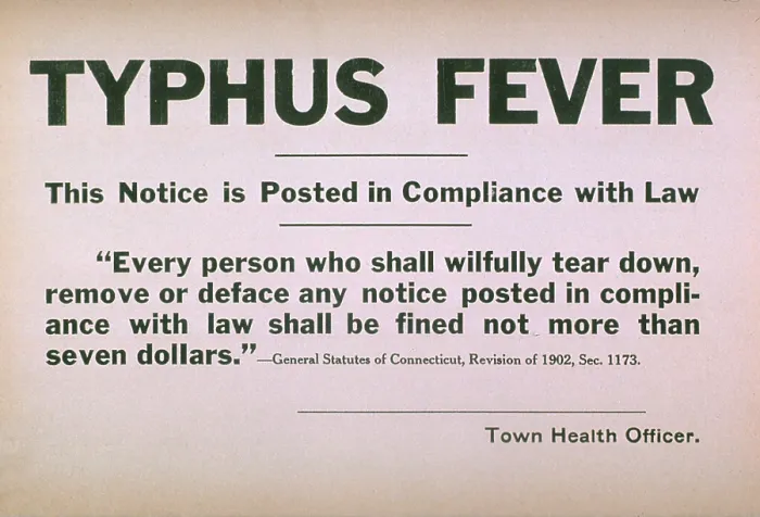 Framed Print : Early 20th century quarantine sign for the contagious disease typhus fever Framed Print : Early 20th century quarantine sign for the contagious disease typhus fever