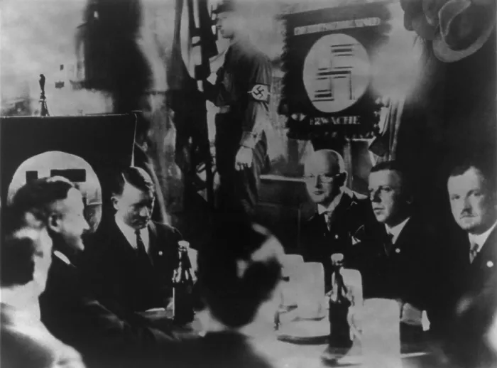 Framed Print : Early Nazi party meeting at Hofbrauhaus in Munich. The Beer Hall Putsch, an attempted coup d'etat against the German Weimer government, would start here in 1923