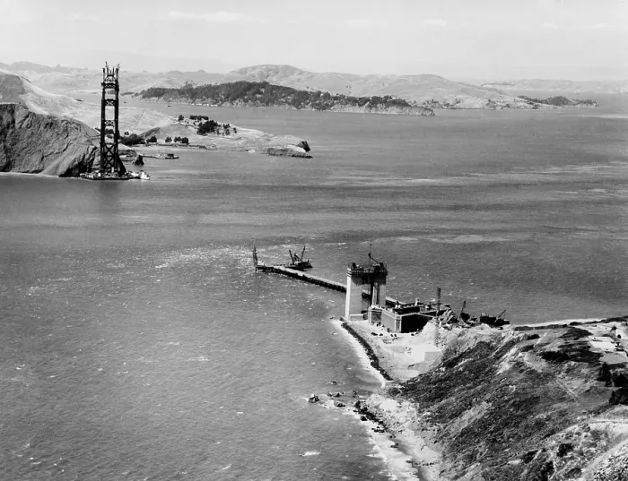 Framed Print : Early stage of Golden Gate Bridge construction, July 16, 1934. (BSLOC_2013_8_188) Framed Print : Early stage of Golden Gate Bridge construction, July 16, 1934. (BSLOC_2013_8_188)