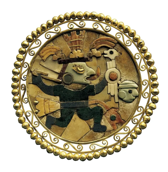 Framed Print : Earmuff with Moche warrior. Gold, shells, turquoises and lapis lazuli. 330-500 B.C. Moche or Mochica Art. Jewelry. PERU. Lima. Peruvian Gold Museum Framed Print : Earmuff with Moche warrior. Gold, shells, turquoises and lapis lazuli. 330-500 B.C. Moche or Mochica Art. Jewelry. PERU. Lima. Peruvian Gold Museum