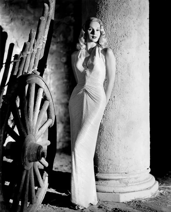 Framed Print : DOWN TO EARTH, Adele Jergens, in a steel-link gown by Jean Louis, 1947