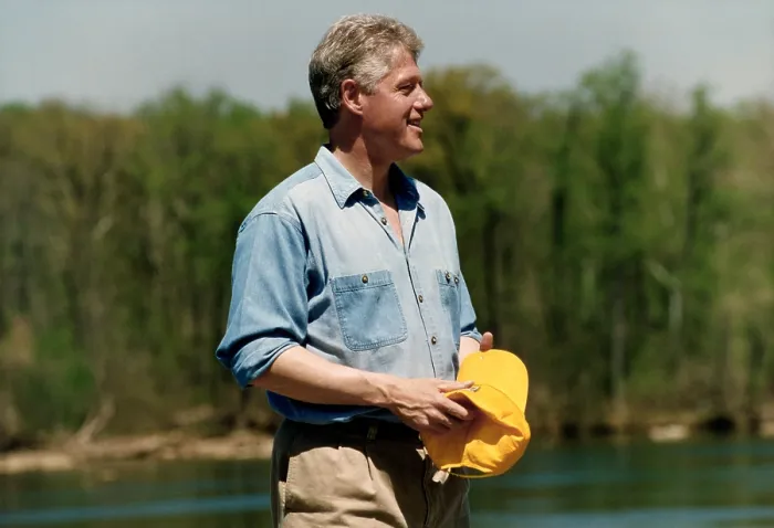 Framed Print : Earth Day, April 22, 1996, President Bill Clinton observed Earth Day at Great Falls National Park, April 22, 1996