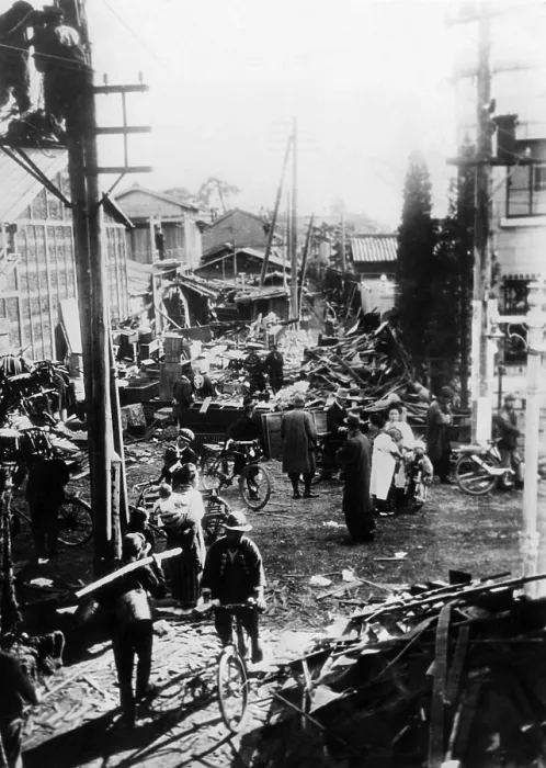 Framed Print : Earthquake destruction on a street in Mishawa, Japan. 250 were killed, thousands rendered homeless and many villages in the southern portion of Japan were leveled. Nov. 25, 1930