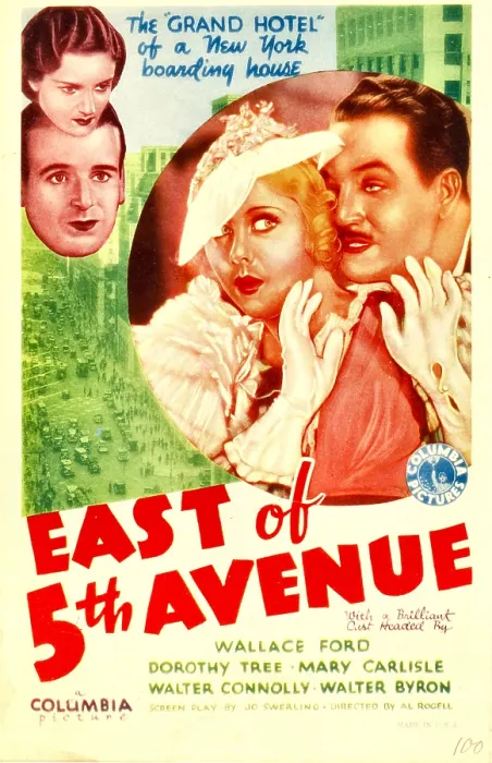 Framed Print : EAST OF 5TH AVENUE (aka EAST OF FIFTH AVENUE), left from top: Dorothy Tree, Wallace Ford, inset from left: Mary Carlisle, Walter Connolly on midget window card, 1933