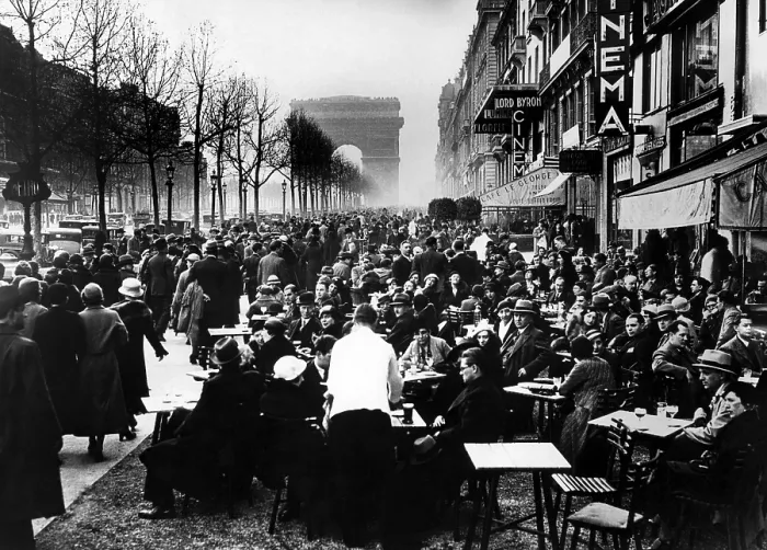 Framed Print : Easter Monday on the Champs Elysees with customers at Apertif hour. 4 / 10 / 34. Courtesy: CSU Archives / Everett Collection