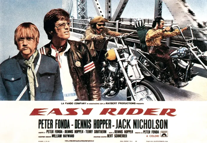 Framed Print : EASY RIDER, Luke Askew (far left), Peter Fonda, Dennis Hopper, 1969