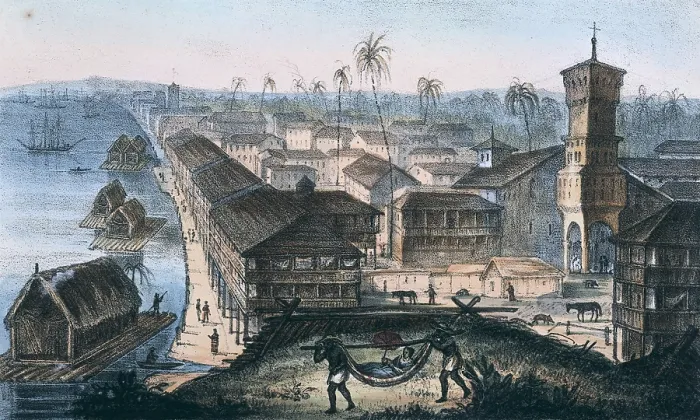 Framed Print : Ecuador. Guayaquil. The city and the port, near to the mountain named La Polverera. Litography. ITALY. Milan