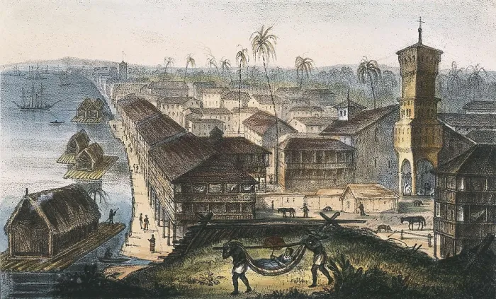Framed Print : Ecuador. Guayaquil. The city and the port, near to the mountain named La Polverera. Litography. ITALY. Milan