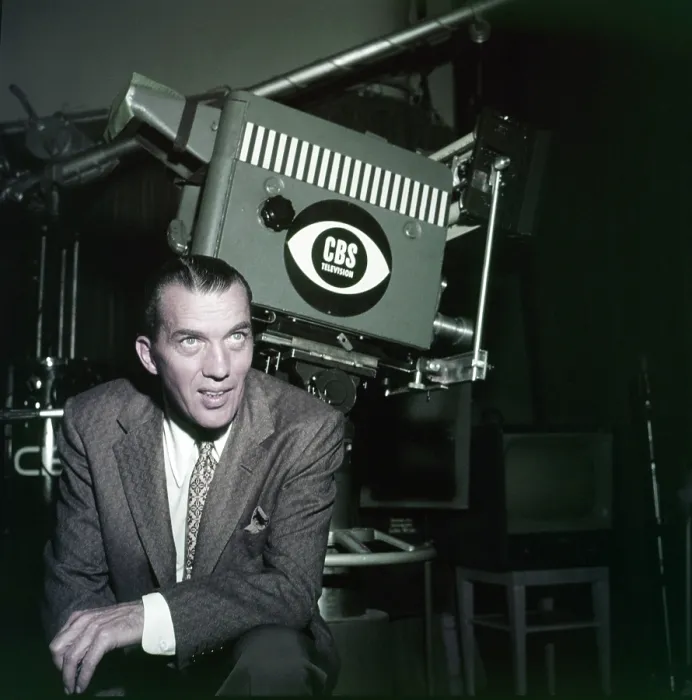 Framed Print : THE ED SULLIVAN SHOW, (aka TALK OF THE TOWN), Ed Sullivan, with TV camera, (circa 1950s), 1948-1971