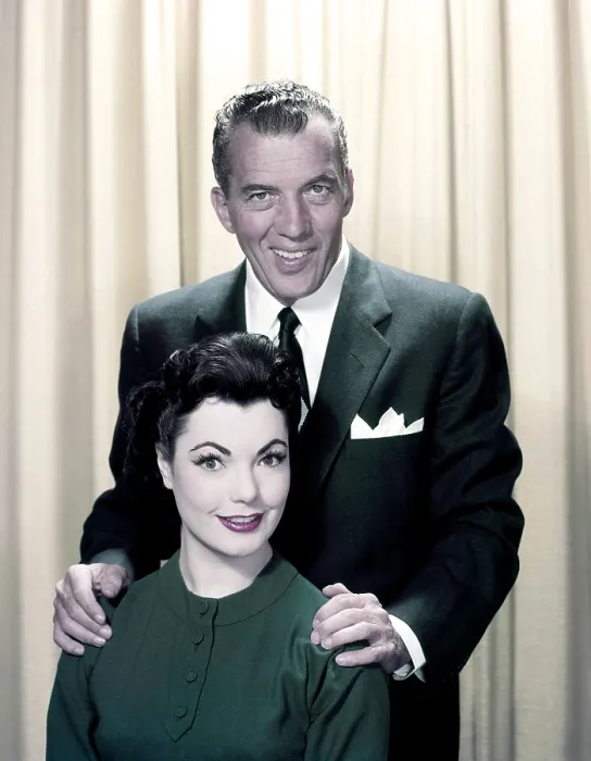 Framed Print : THE ED SULLIVAN SHOW, (aka THE TOAST OF THE TOWN), from left, Judy Tyler, Ed Sullivan, episode aired February 5, 1956