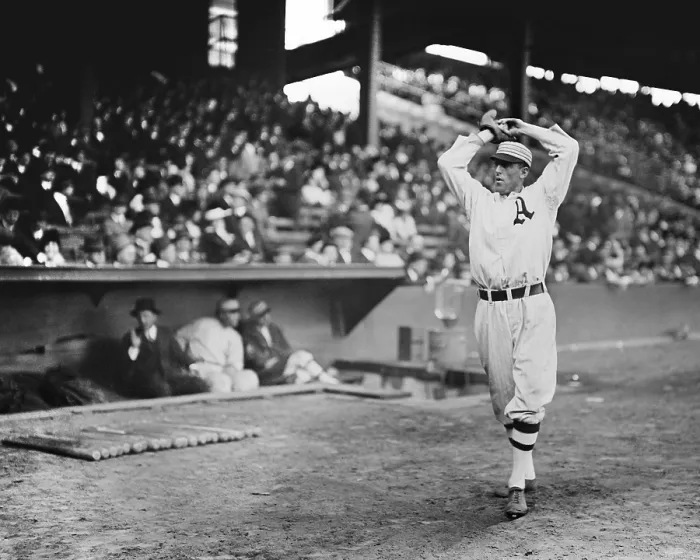 Framed Print : Eddie Plank, pitcher for the Philadelphia Athletics, warming up before a 1913 game against the NY Yankees (BSLOC_2018_3_158) Framed Print : Eddie Plank, pitcher for the Philadelphia Athletics, warming up before a 1913 game against the NY Yankees (BSLOC_2018_3_158)