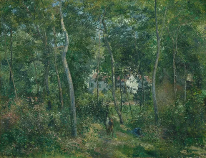 Framed Print : Edge of the Woods Near LHermitage, Pontoise, 1879, by Camille Pissarro, 1830-1903, French impressionist painting, oil on canvas Framed Print : Edge of the Woods Near LHermitage, Pontoise, 1879, by Camille Pissarro, 1830-1903, French impressionist painting, oil on canvas
