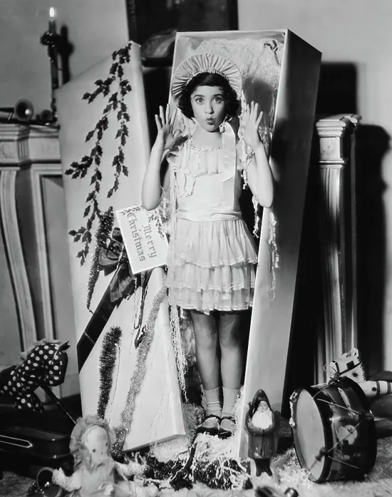 Framed Print : Edith Fellows as a life-size Christmas present, Columbia publicity, mid-1930s