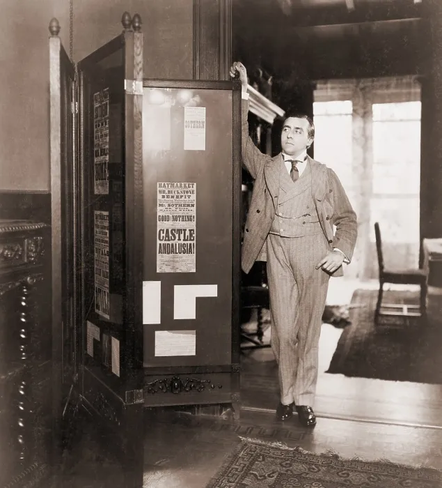 Framed Print : Edward Hugh Sothern (1859-1933), American Shakespearean actor, at home beside posters, handbills, letters, and other memorabilia. 1902 Framed Print : Edward Hugh Sothern (1859-1933), American Shakespearean actor, at home beside posters, handbills, letters, and other memorabilia. 1902