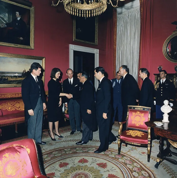 Framed Print : Edward Kennedy, Jacqueline Kennedy, an Angier Biddle Duke receive world leaders and diplomats after President Kennedy's Funeral. White House, Red Room. Nov. 25, 1963