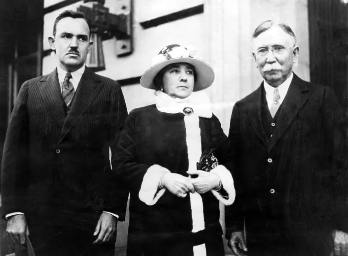 Framed Print : Edward L. Doheny, Jr. Mrs. Doheny, and Edward L. Doheny, Sr. leaving the Federal Court in Los Angeles, after being tried in an oil scandal, November 5, 1924 Framed Print : Edward L. Doheny, Jr. Mrs. Doheny, and Edward L. Doheny, Sr. leaving the Federal Court in Los Angeles, after being tried in an oil scandal, November 5, 1924