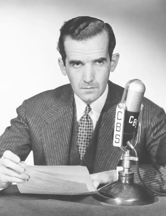 Framed Print : Edward R. Murrow, newscaster who worked for CBS Radio Network during World War II, circa 1940s