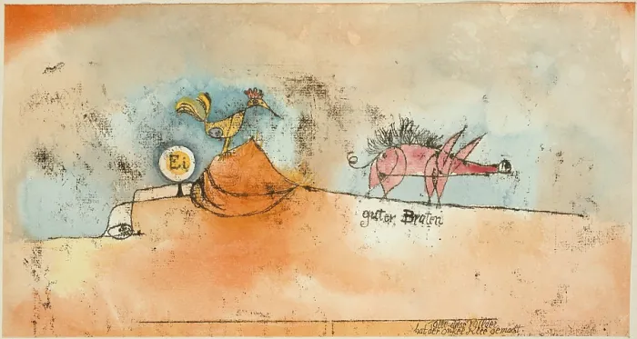 Framed Print : WHERE EGGS AND THE GOOD ROAST COME FROM, by Paul Klee, 1921, Swiss watercolor painting with ink