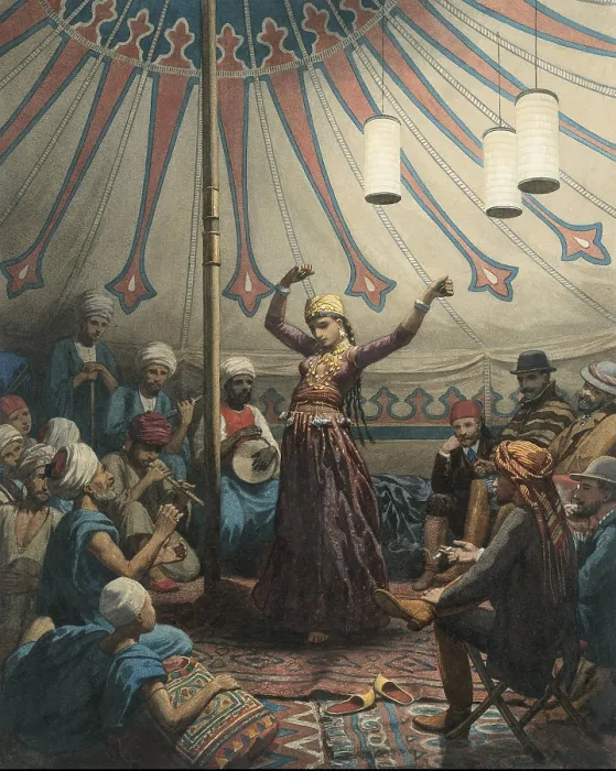 Framed Print : Egyptian Dancer in a Tent, by Willem de Famars Testas, 1863, Dutch Painting, watercolor. Young woman dancer performs with musician for audience of Arabs and Europeans Framed Print : Egyptian Dancer in a Tent, by Willem de Famars Testas, 1863, Dutch Painting, watercolor. Young woman dancer performs with musician for audience of Arabs and Europeans