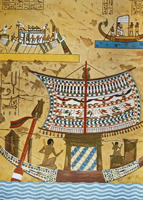 Framed Print : Egyptian ship on the Nile. Egyptian art. Painting. EGYPT. Cairo. Egyptian Museum. - Iberfoto / Everett Collection (273988)**US SALES ONLY**