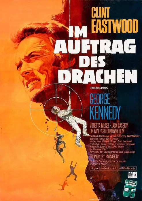 Framed Print : THE EIGER SANCTION, (aka IM AUFTRAG DES DRACHEN), Clint Eastwood on German poster art, 1975