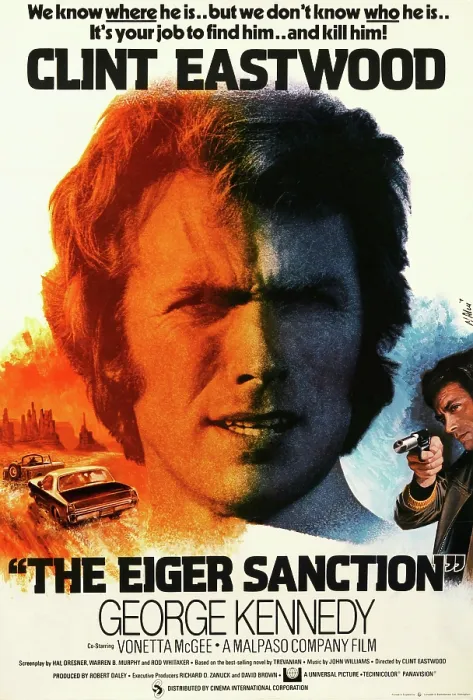 Framed Print : THE EIGER SANCTION, center and right: Clint Eastwood on poster art, 1975