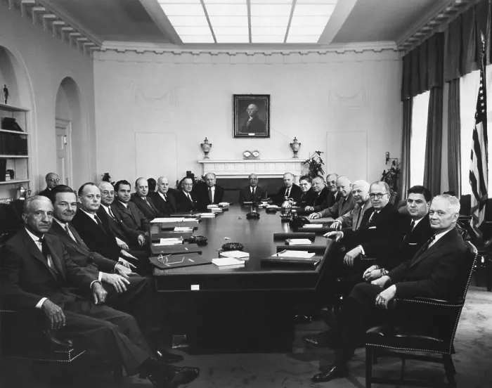 Framed Print : Eisenhower's second term cabinet on May 1, 1957. L-R: Maj. Gen