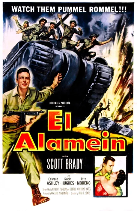 Framed Print : EL ALAMEIN, US poster, Scott Brady (center left) bottom right inset: Scott Brady, Rita Moreno, 1953