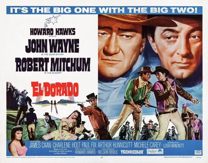Framed Print : EL DORADO, top and center l-r: John Wayne, Robert Mitchum, bottom center: James Caan on poster art, 1966