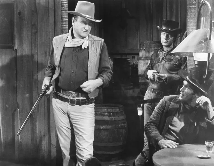 Framed Print : EL DORADO, from left: John Wayne, James Caan, Christopher George, 1966