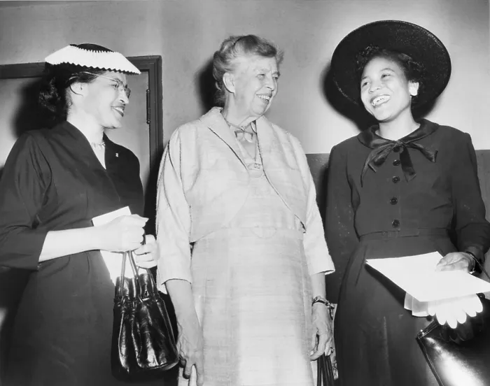 Framed Print : Eleanor Roosevelt, with two African American civil rights activists, Autherine Lucy, first black student to attend the University of Alabama, and Rosa Parks (left)