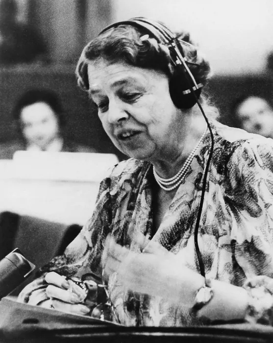 Framed Print : Eleanor Roosevelt attending a United Nations session in 1946. She was unanimously elected chair of UN Committee on Human, Social and Cultural Concerns. (BSLOC_2013_6_63)