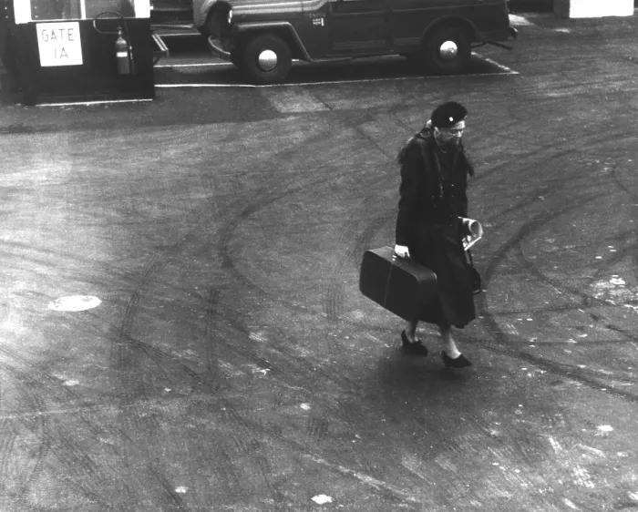 Framed Print : Eleanor Roosevelt carrying her suitcase at LaGuardia Airport, NYC. 1960. Photo by Lawrence W. Jordan. (BSLOC_2013_6_76) Framed Print : Eleanor Roosevelt carrying her suitcase at LaGuardia Airport, NYC. 1960. Photo by Lawrence W. Jordan. (BSLOC_2013_6_76)