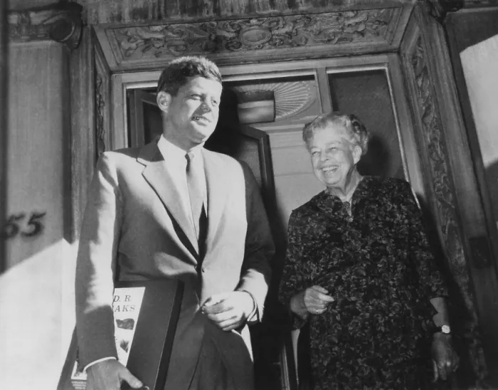 Framed Print : Eleanor Roosevelt and John F. Kennedy in New York. Oct. 12, 1960. They had a breakfast meeting at her 55 East 75th St. residence