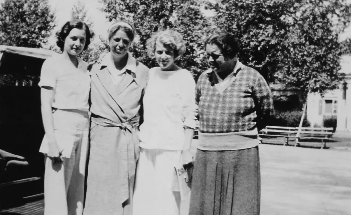 Framed Print : Eleanor Roosevelt and Lorena Hickok with two unidentified younger women. 1933. Hickok, an Associated Press reporter, quit her job as NY Bureau Chief 1933