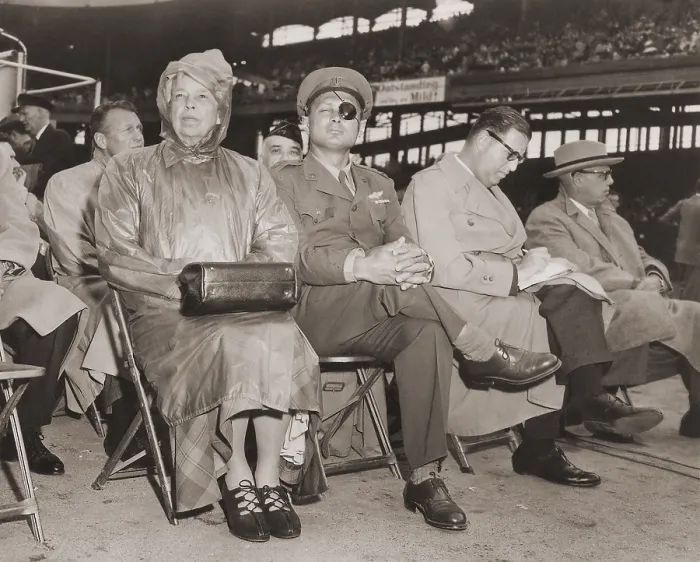 Framed Print : Eleanor Roosevelt Moshe Dyan Abba Eban and George Meany at The Freedom Rally in New York City. 1950s