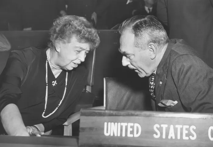 Framed Print : Eleanor Roosevelt and Secretary of State Dean Acheson at United Nations General Assembly in Paris. Nov. 9. 1951