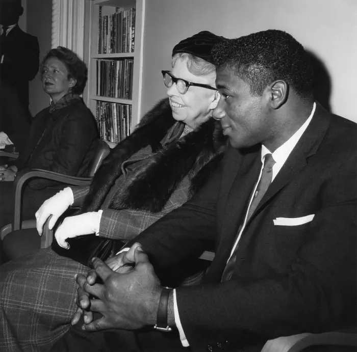 Framed Print : Eleanor Roosevelt talks with boxer, Floyd Patterson. Jan.23, 1962 Framed Print : Eleanor Roosevelt talks with boxer, Floyd Patterson. Jan.23, 1962