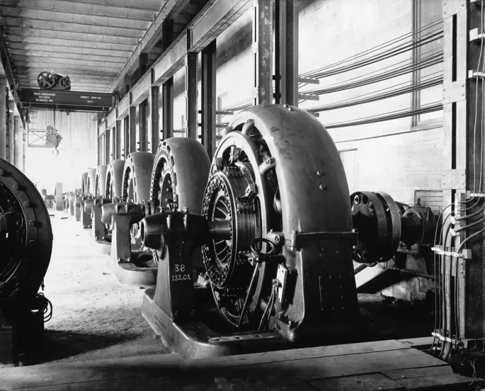Framed Print : Electrical generators in Edison Sault Power Plant at Sault Ste. Marie, Michigan were powered by the 21 foot drop of Saint Mary's River between Lakes Superior and Huron