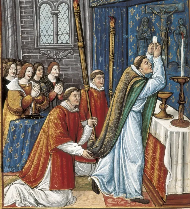 Framed Print : Elevation of the Sacred Host. Illustration on 'Gospels of Paris to use of Charles, Duke of Angouleme.' Early 16th century. French School