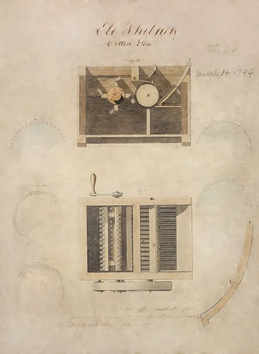 Framed Print : Eli Whitney's Patent for the Cotton gin, March 14, 1794. Whitney did not intend to sell the gins Framed Print : Eli Whitney's Patent for the Cotton gin, March 14, 1794. Whitney did not intend to sell the gins