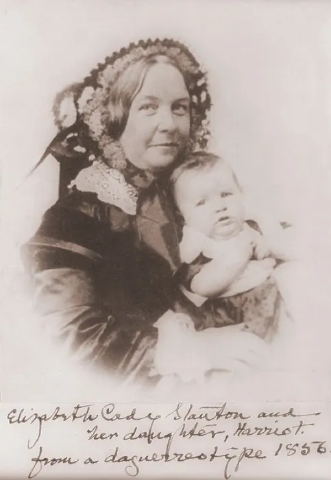 Framed Print : Elizabeth Cady Stanton (1815-1902), holding her infant daughter Harriot, one of her seven children in 1856. Harriot (1856-1940), followed her mother as an feminist activist