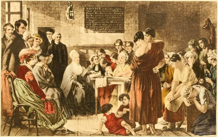 Framed Print : Elizabeth Fry (1780-1845) was an English reformer and Quaker philanthropist visiting women convicts with aristocratic women