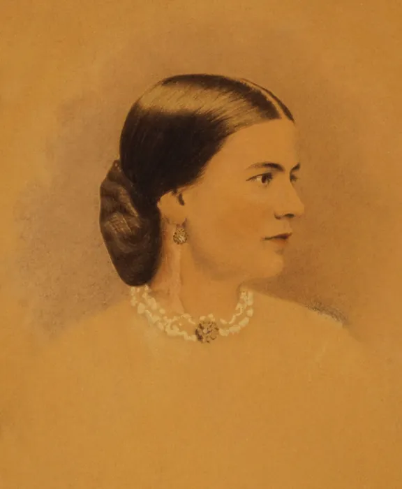 Framed Print : Ellen Herndon Arthur, wife of Chester A. Arthur, 21st President of the US, c. 1870-1880. Hand tinted albumen photo by Charles Milton Bell, c. 1870-79 (BSLOC_2016_14_65)