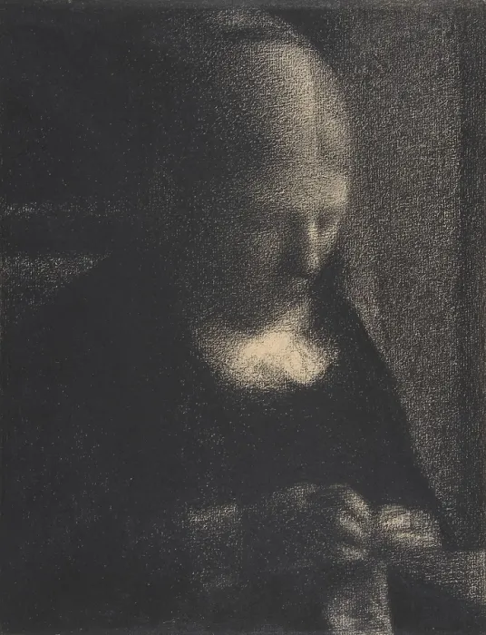 Framed Print : Embroidery, The Artists Mother, by Georges Seurat, 1882-83, French Post-Impressionist drawing