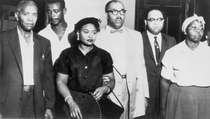 Framed Print : Emmett Till's family at the trial of his accused murderers on Sept. 22, 1955. Front left are his grandfather, John Carthan, and mother, Mamie Bradley